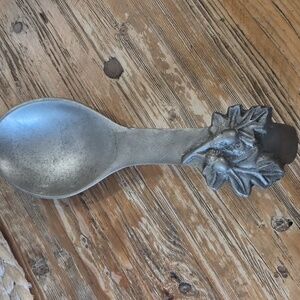 Vintage Pewter Spoon Rest with Oak Leaves and Acorns